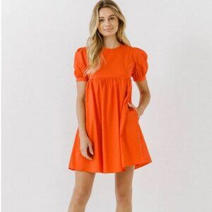 English Factory Puff Sleeve Babydoll Dress Red Sz. S